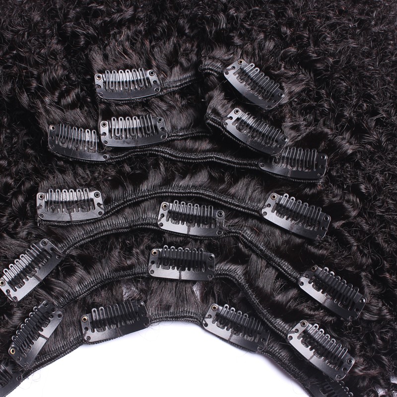 Afro Kinky Curly Indian Remy Hair Clip In Human Hair Extensions Natural Color Sunnyqueenhair